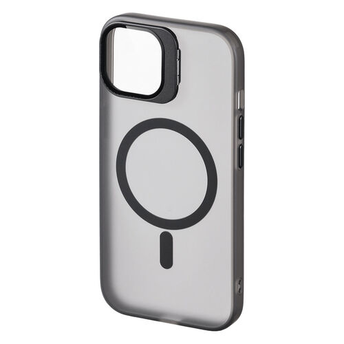 iPhone 15 ソフトケース スタンド機能つき 半透明 マットブラック MagSafe対応