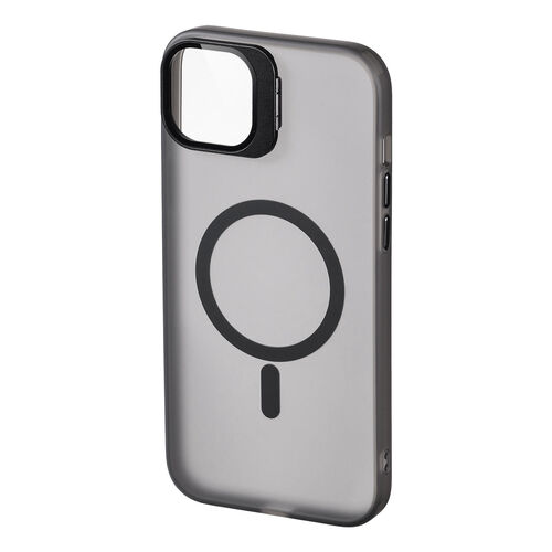 iPhone 15 Plus ソフトケース マットブラック 半透明  レンズカバー スタンド機能付き MagSafe対応