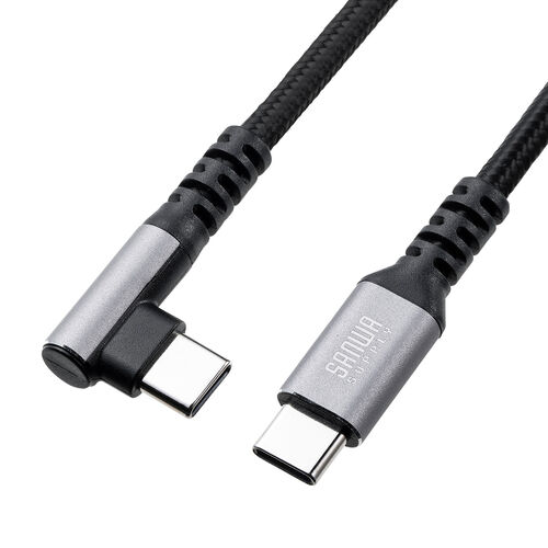 L型コネクタ USB Type-Cケーブル 1m USB2.0 USB PD60W 高耐久 ポリエステルメッシュ ブラック