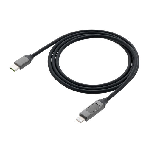 電力表示つき USB Type-C Lightningケーブル 1m MFi認証品 やわらかシリコンケーブル 充電 データ転送 ブラック