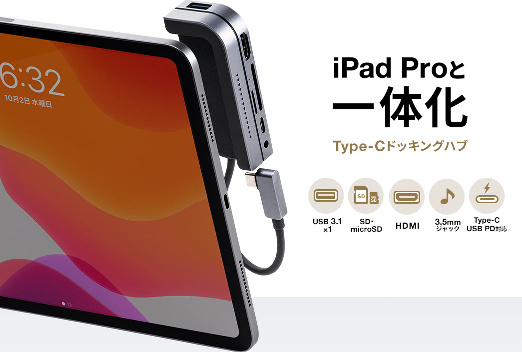 iPad Proと一体化 Type-Cドッキングハブ