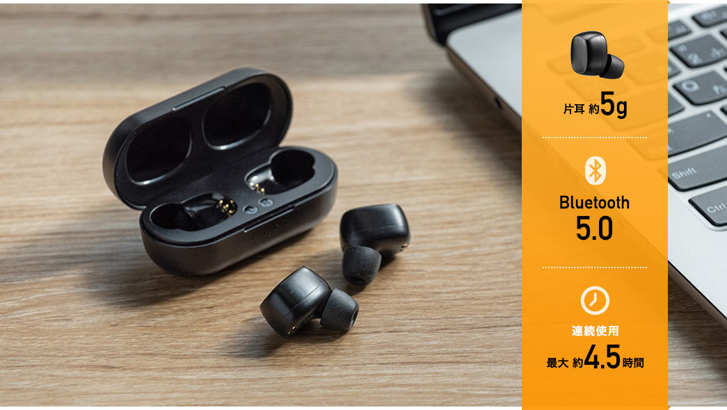 片耳約5g Bluetooth5.0 連続使用最大約4.5時間