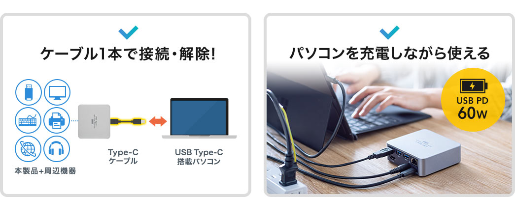 USB Type-Cドッキングステーション(Type-C専用・USB PD対応・USBハブ 