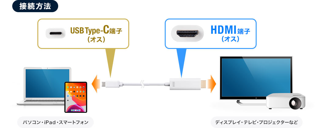 接続方法 USB Type-C端子（オス） HDMI端子（オス）