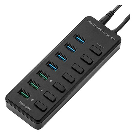 充電ポート付きUSBハブ(7ポート・充電ポート×3・個別スイッチ・USB3.1 Gen1 Aコネクタ接続・セルフパワー)