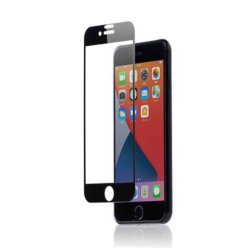 iPhone SE (第2世代) ガラスフィルム インカメラ撮影対応 硬度9H ラウンド形状 アタッチメント付き ブラック