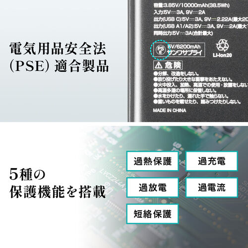 モバイルバッテリー 大容量 10000mAh PD20W PSE認証済み 薄型 アルミ