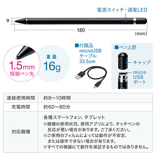 Mac Supply Store タッチペン スタイラスペン 充電式 感圧式 Microusb スマートフォン タブレット Iphone Ipad