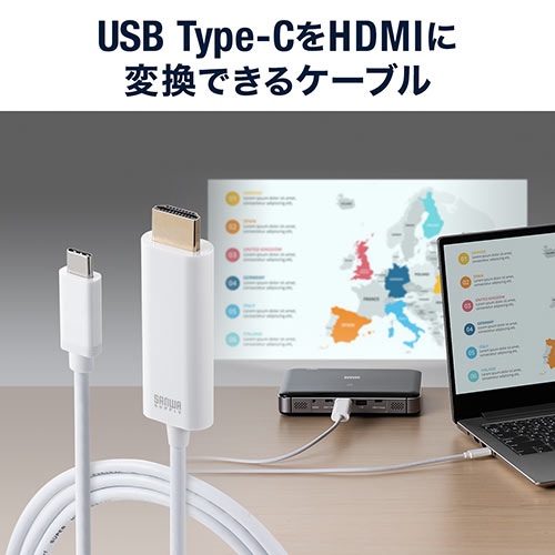 USB Type-C HDMI変換ケーブル(2m・4K/60Hz・HDR・Thunderbolt 3対応