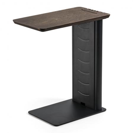 サイドテーブル USB充電器収納タイプ 木製天板 スチール脚 ブラック