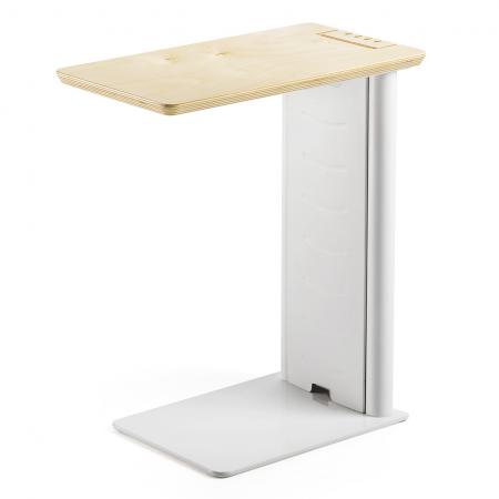 ソファサイドテーブル(デスクサイドテーブル・USB充電器収納タイプ・天然木/スチール使用・ホワイト)