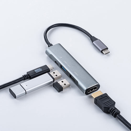 USB Type-Cハブ USB PD 60W対応 HDMI出力 MacBook iPad Pro対応 4K/30Hz USB Aポート  ガンメタ/400-HUB086GM【Mac Supply Store】