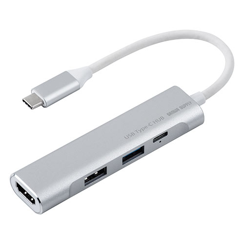 USB Type-Cハブ(USB PD充電・60W対応・HDMI出力・MacBook・iPad Pro対応・4K/30Hz・USB Aポート・アルミ・シルバー)