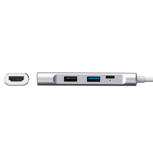 USB Type-Cハブ(USB PD充電・60W対応・HDMI出力・MacBook・iPad Pro対応・4K/30Hz・USB  Aポート・アルミ・シルバー)/400-HUB086S【Mac Supply Store】