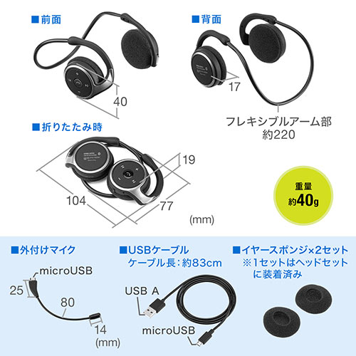 2WAYBluetoothヘッドセット(ネックバンド型・軽量・外付けマイク付き