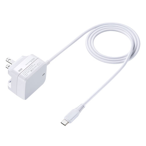 USB充電器(PD対応・Type Cケーブル一体型・18W・ホワイト)