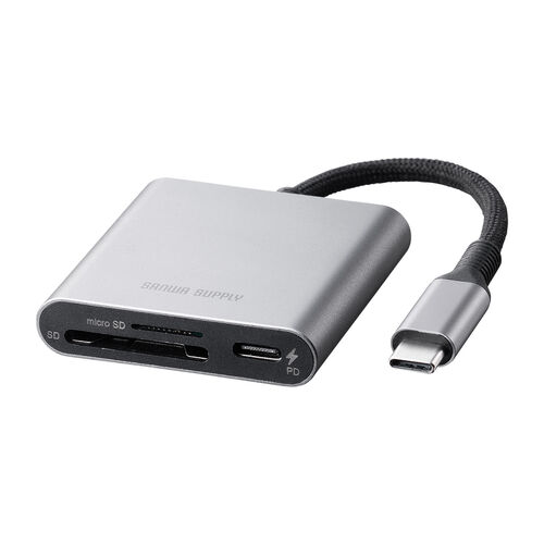 SD/microSDカードリーダー USB Type-C接続 USB 5Gbps USB PD UHS-II対応/400-ADR333GM【Mac  Supply Store】