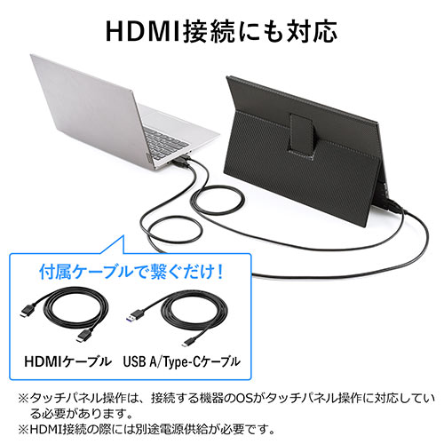 タッチ操作対応 モバイルモニター 16.1インチ フルHD USB Type-C HDMI 