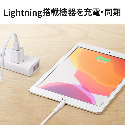 Lightningケーブル 2m フラットケーブル ホワイト iPhone iPad 充電