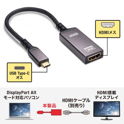 USB Type C-HDMI変換アダプタ(8K/60Hz/HDR対応)/AD-ALCHDR03【Mac