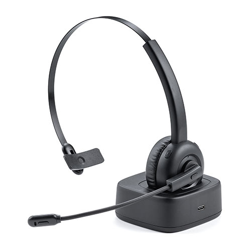 Bluetoothヘッドセット 片耳 マイク ミュート機能 充電台付 スタンド