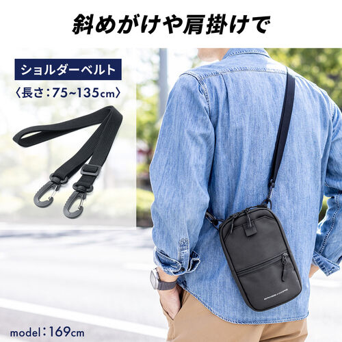 スマホ ショルダーポーチ 6.5インチ対応 ブラック/200-BAG202BK【Mac Supply Store】