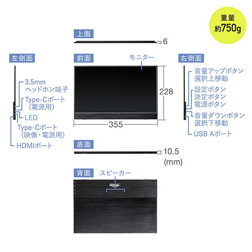 モバイルモニター モバイル ディスプレイ ポータブルモニター フルHD