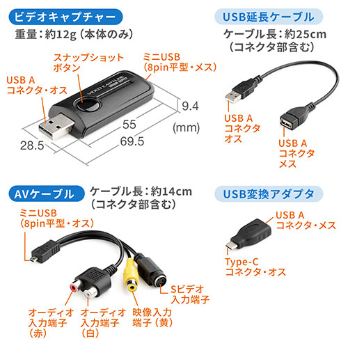 USBビデオキャプチャー ビデオテープダビング デジタル化 minidvダビング usbキャプチャー S端子 コンポジットアナログ変換 Windows  MAC/400-MEDI039【Mac Supply Store】